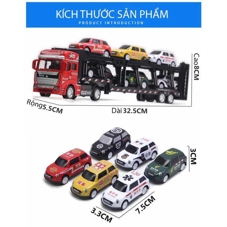 Đồ chơi xe vận chuyển ô tô đầu xe bằng hợp kim có thể tháo rời chạy đà và 6 xe con