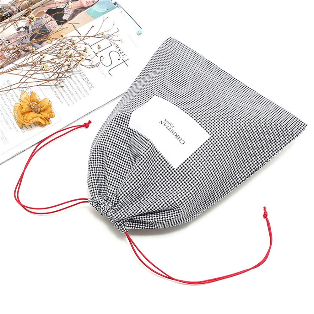Túi Canvas Dây Rút Đựng Mỹ Phẩm Họa Tiết Răng Cưa Cổ Điển