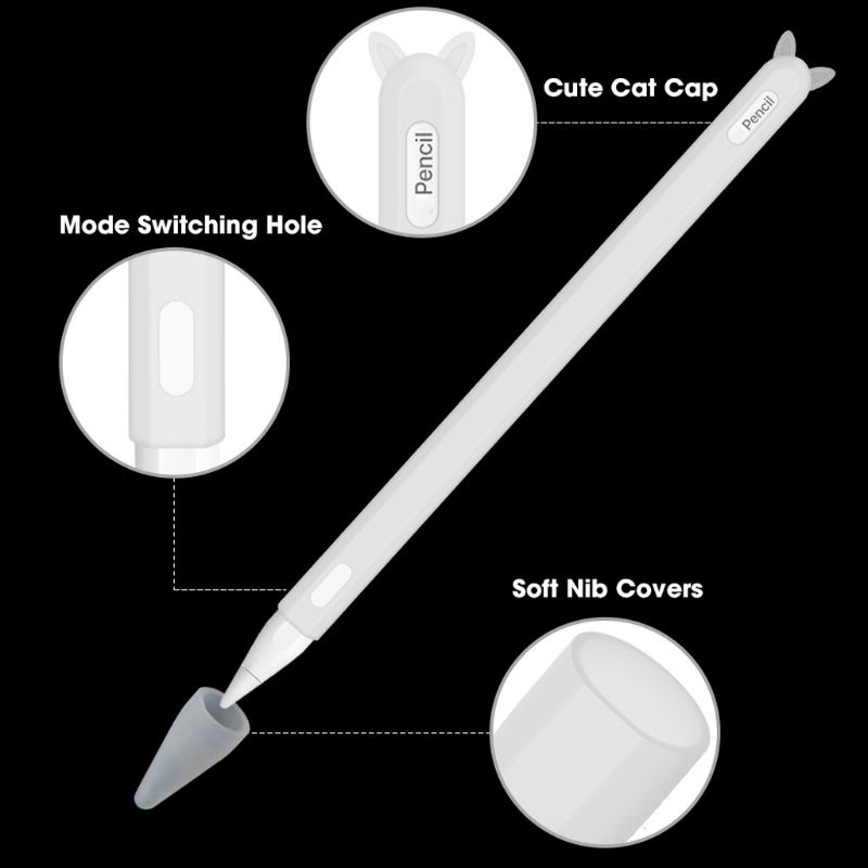 Vỏ Bảo Vệ Hộp Sạc Tai Nghe KOK iPencil Bằng Silicon Mềm Hình Tai Mèo Dễ Thương Kèm Ngòi