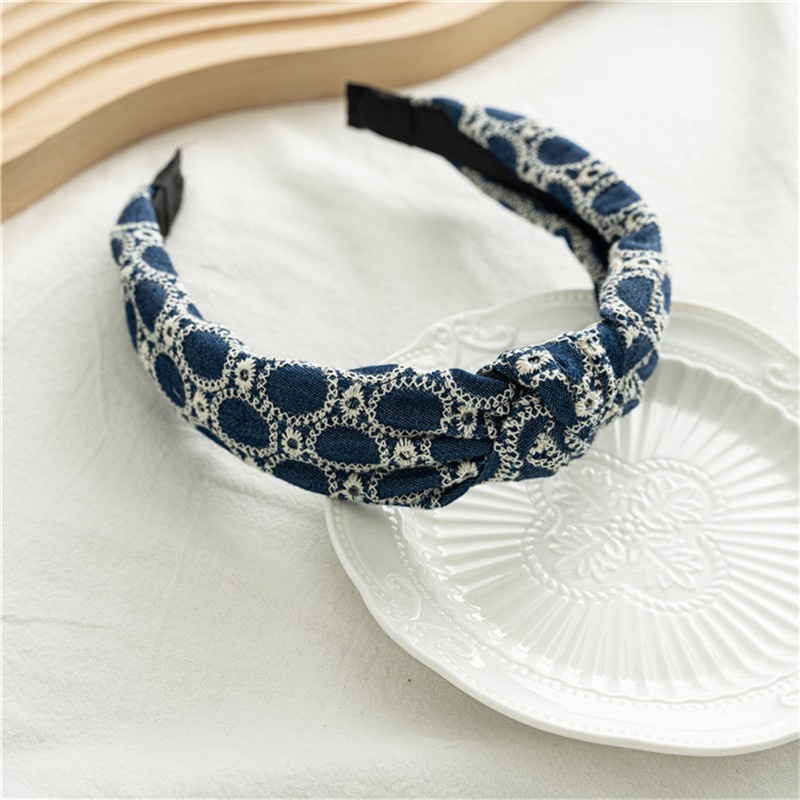 Băng đô denim bản rộng thắt nút thời trang cho nữ