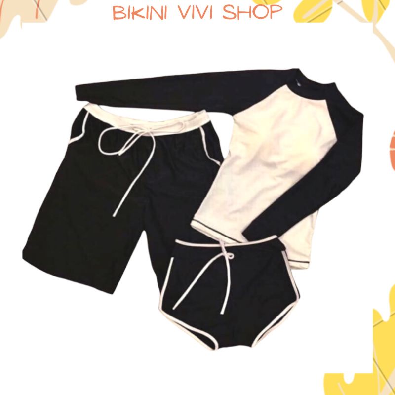 Đồ Đôi Đi Biển, Đồ Bơi Nam Nữ, Set Bikini Quần Lửng Kèm Bộ Bơi Tay Dài (Nhiều Mẫu) Xịn