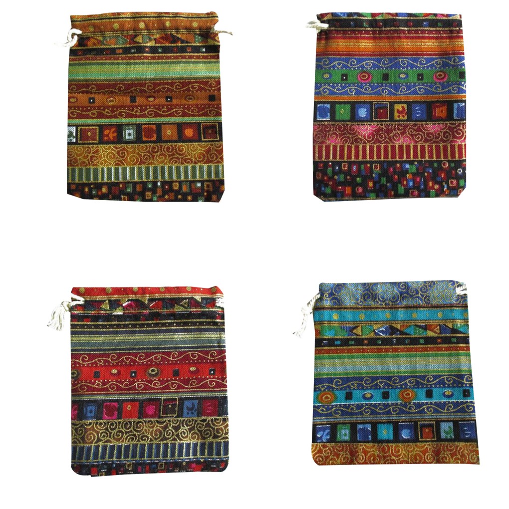 Túi vải lanh cotton đựng đồ đa năng họa tiết thổ cẩm thời trang