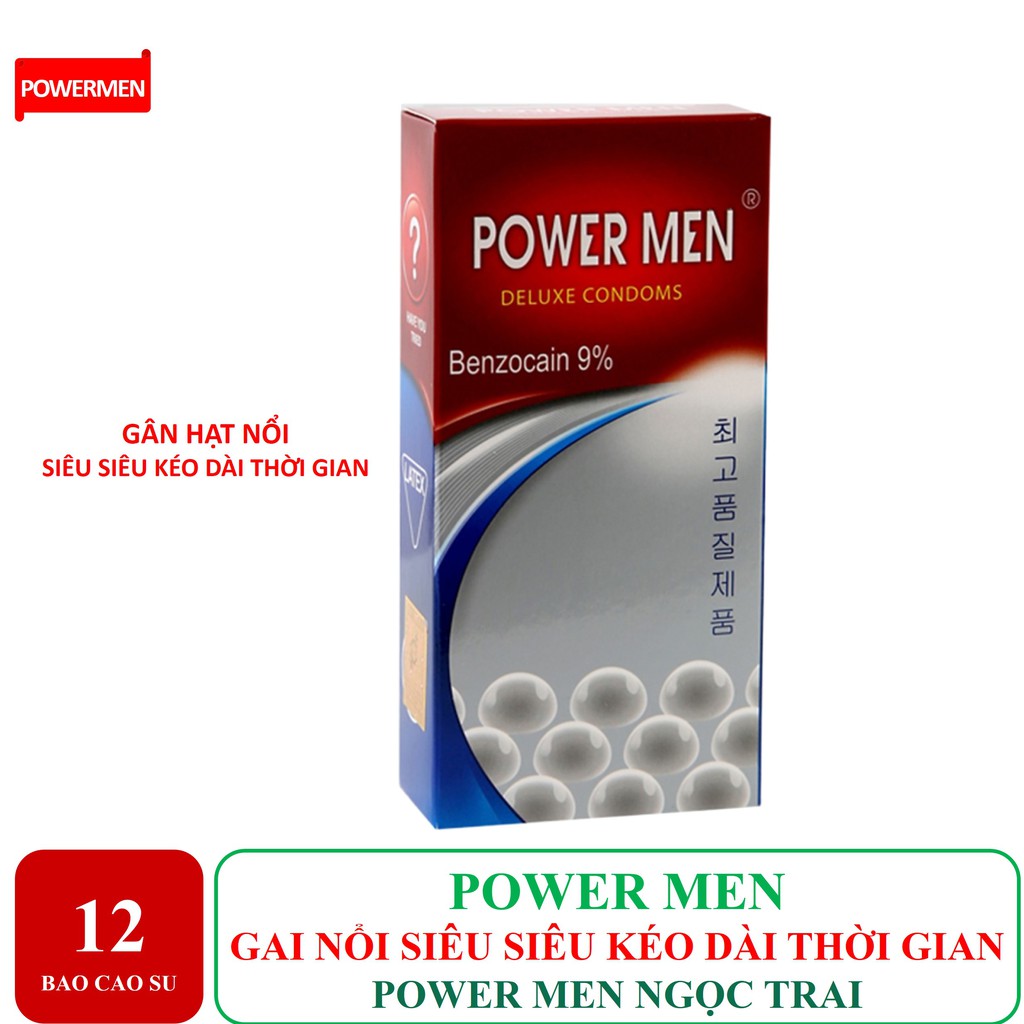 [POWERMEN] Bao cao su POWERMEN siêu mỏng gân gai nổi KÉO DÀI THỜI GIAN POWERMEN NGỌC TRAI chứa 9% Benzocain