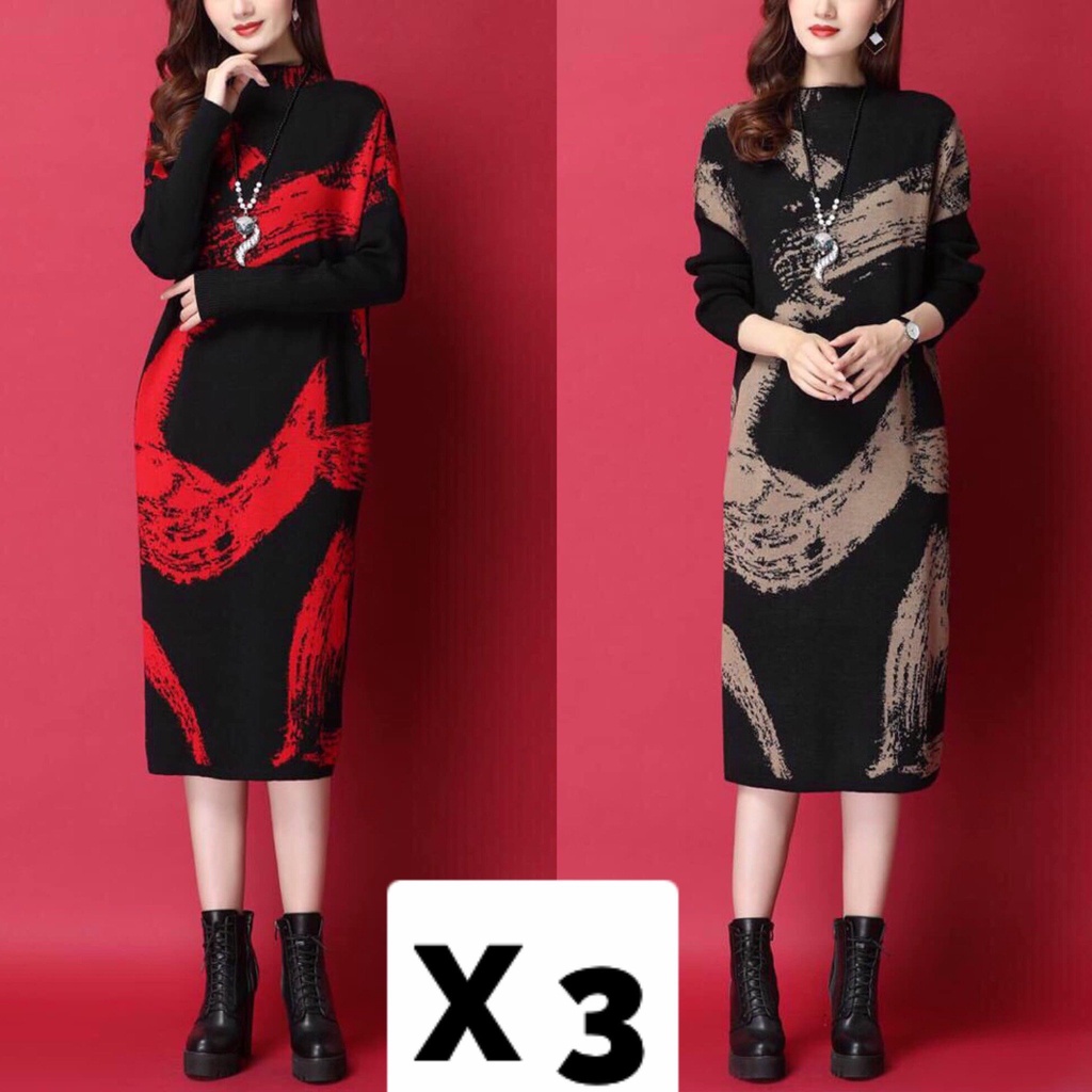 VÁY LEN DÀI DÁNG SUÔNG QUẢNG CHÂU, CỔ TRÒN, DÀI TAY