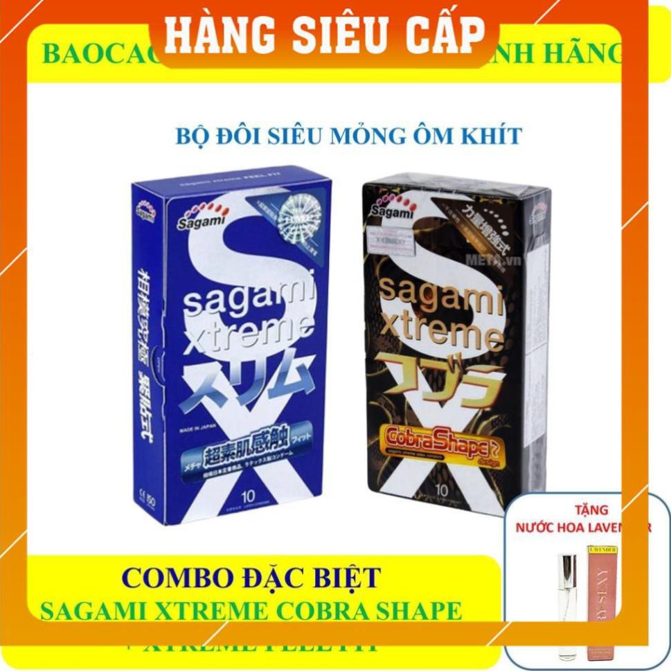 [HÀNG NHẬT CAO CẤP] Bộ đôi chân thật Bao cao su siêu mỏng Sagami Xtreme Feel Fit + siêu mỏng Sagami Xtreme Cobra shape