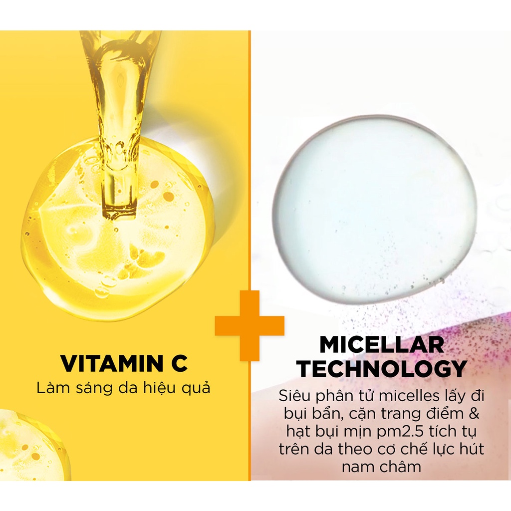 Nước Tẩy Trang Làm Sạch, Sáng Da Chiết Xuất Vitamin C &amp; Quả Yuzu Garnier Micellar Water 50ml