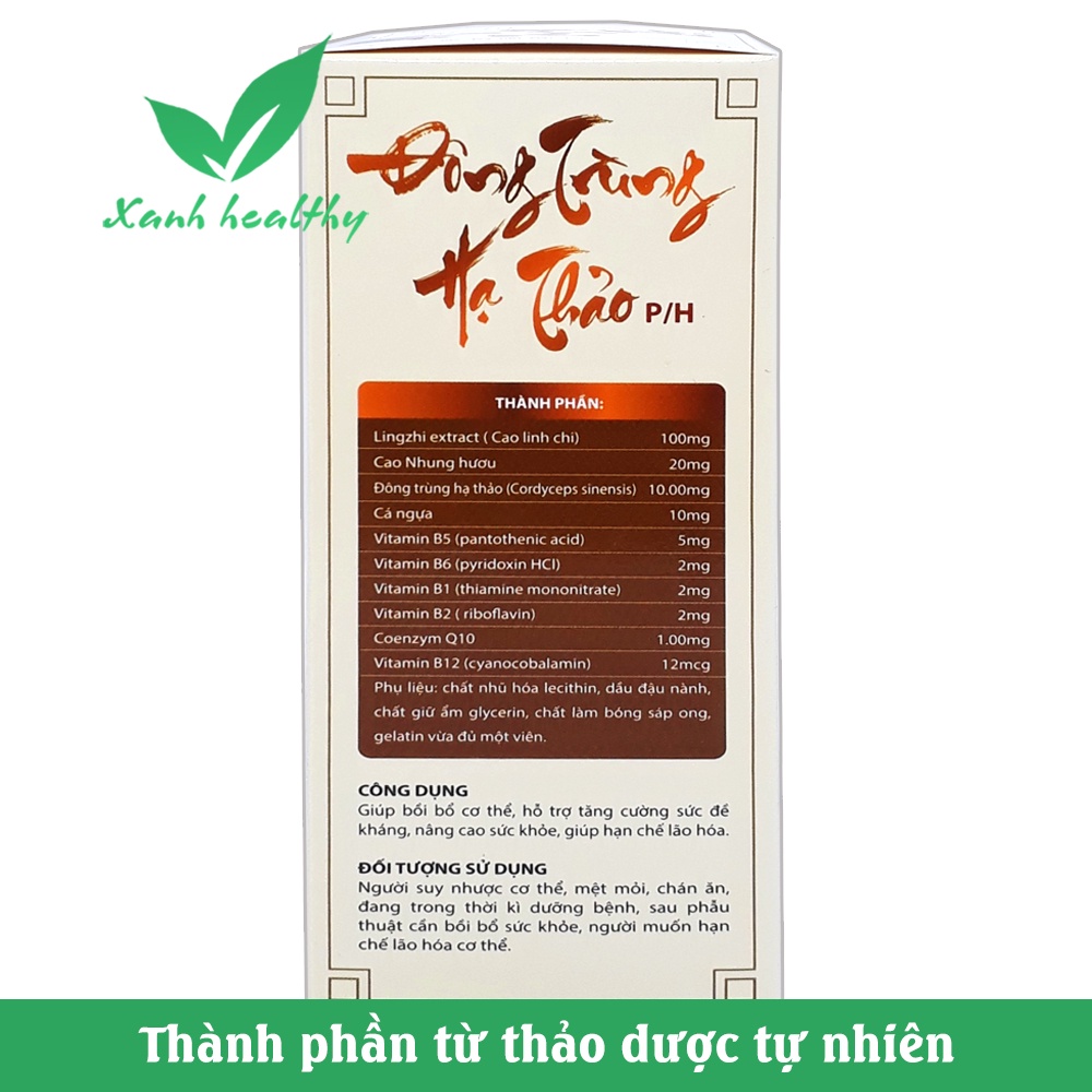Đông trùng hạ thảo - Bồi bồ sức khỏe, hết suy nhược cơ thể - 30 viên - chuẩn GMP Bộ Y tế