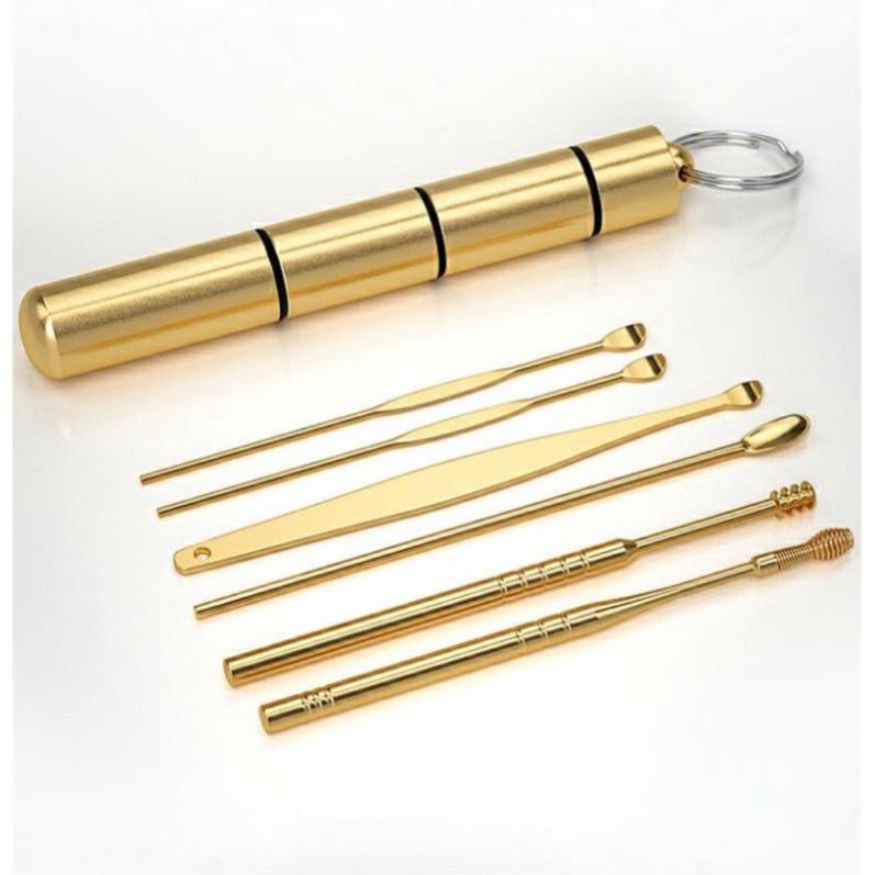 Bộ dụng cụ vệ sinh tai ngoáy tai đồ lấy ráy tai 6 món cao cấp bằng thép không gỉ Leos_officail