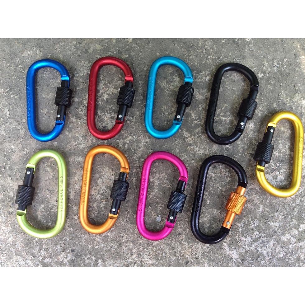 Móc Đa Năng Móc Khóa Nhôm Đi Phượt Carabiner Chữ D Có Khóa Xoay Đen Số 10