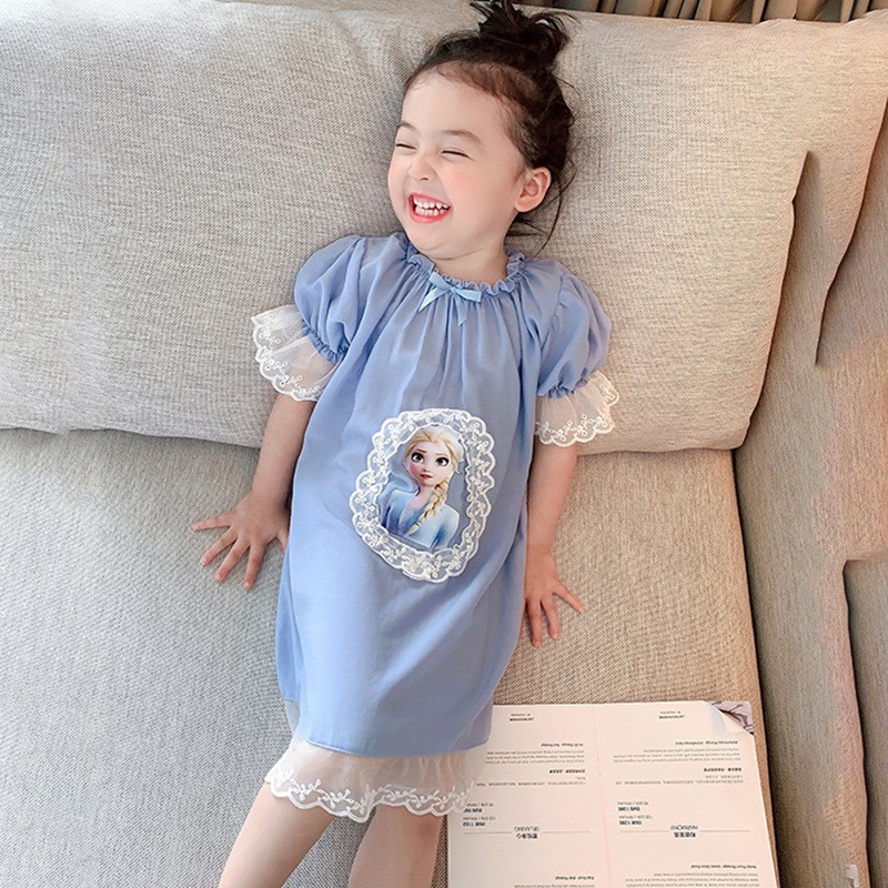 Đầm Ngủ Mỏng Thoáng Khí In Hoạt Hình Kiểu Hàn Quốc Thời Trang Mùa Hè Cho Bé Gái