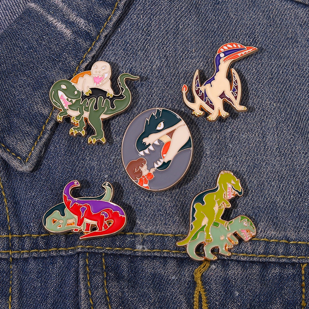 Ghim cài áo QIHE JEWELRY hình khủng long hoạt hình