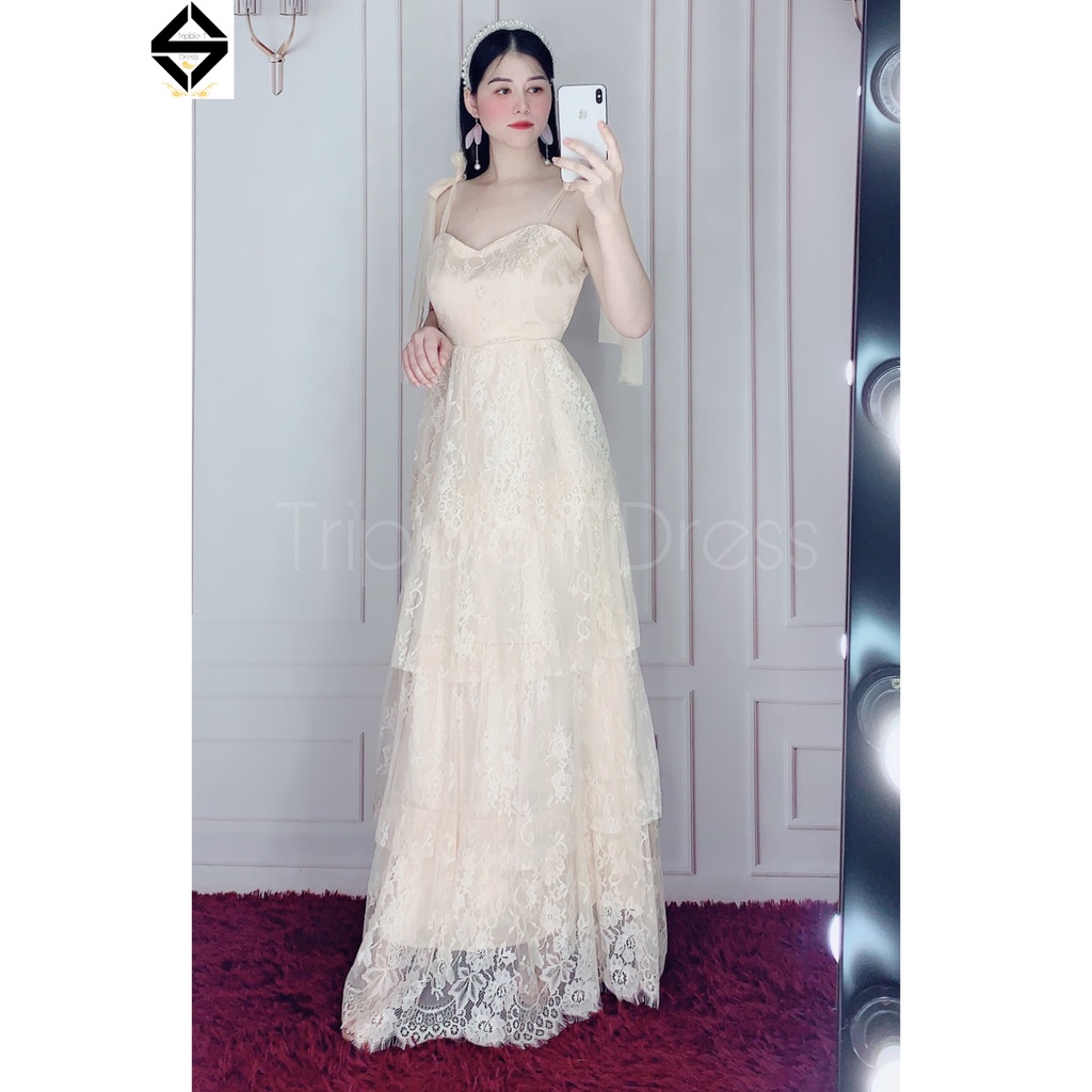 Đầm maxi dự tiệc ren xếp tầng TRIPBLE T DRESS -size M/L ( ảnh/video thật) MS203V