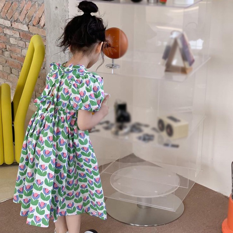 Đầm Công Chúa Hở Lưng Đính Nơ Họa Tiết Hoa Thời Trang Mùa Hè Cho Bé Gái