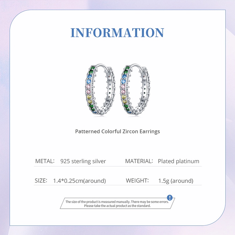 BAMOER Bông Tai bạc 925 ĐíNh Đá NhiềU MàU SắC