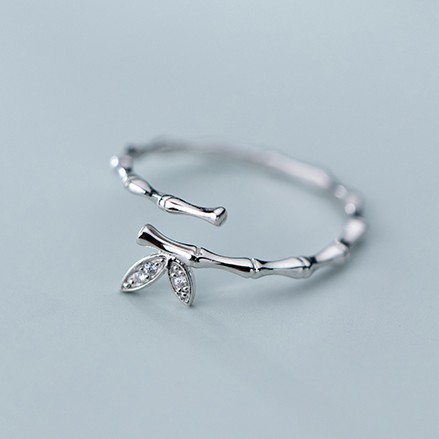 Nhẫn bạc nhẫn nữ bạc s925 cá tính tròn hình đốt tre và lá pha lê thiết kế Cá jewelry NB75