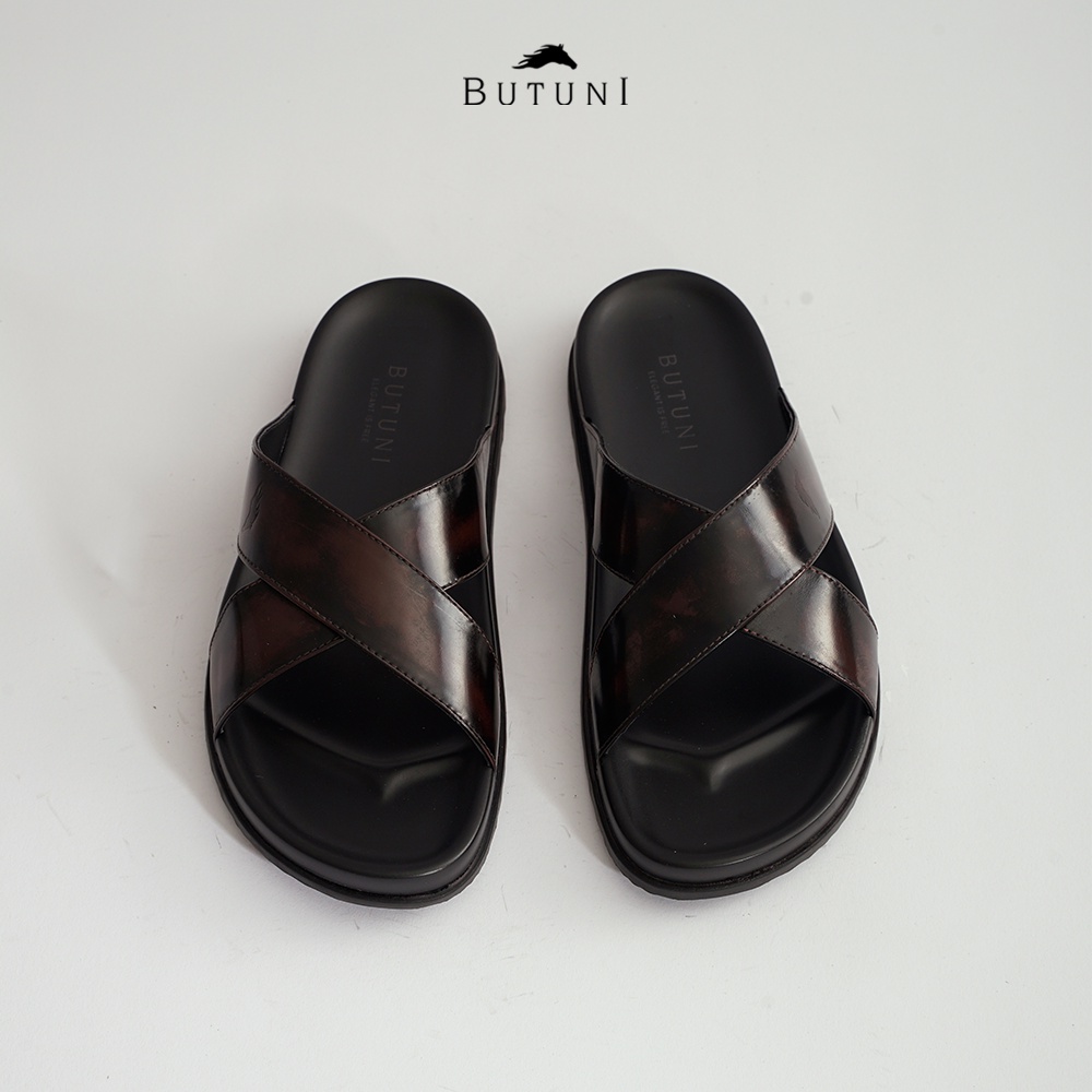 Dép hai quai chéo da thật Butuni Lava Slippers - Nâu