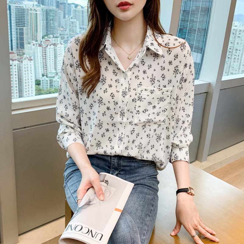 Áo sơ mi họa tiết hoa phong cách phương Tây thời trang mùa xuân dành cho nữ
