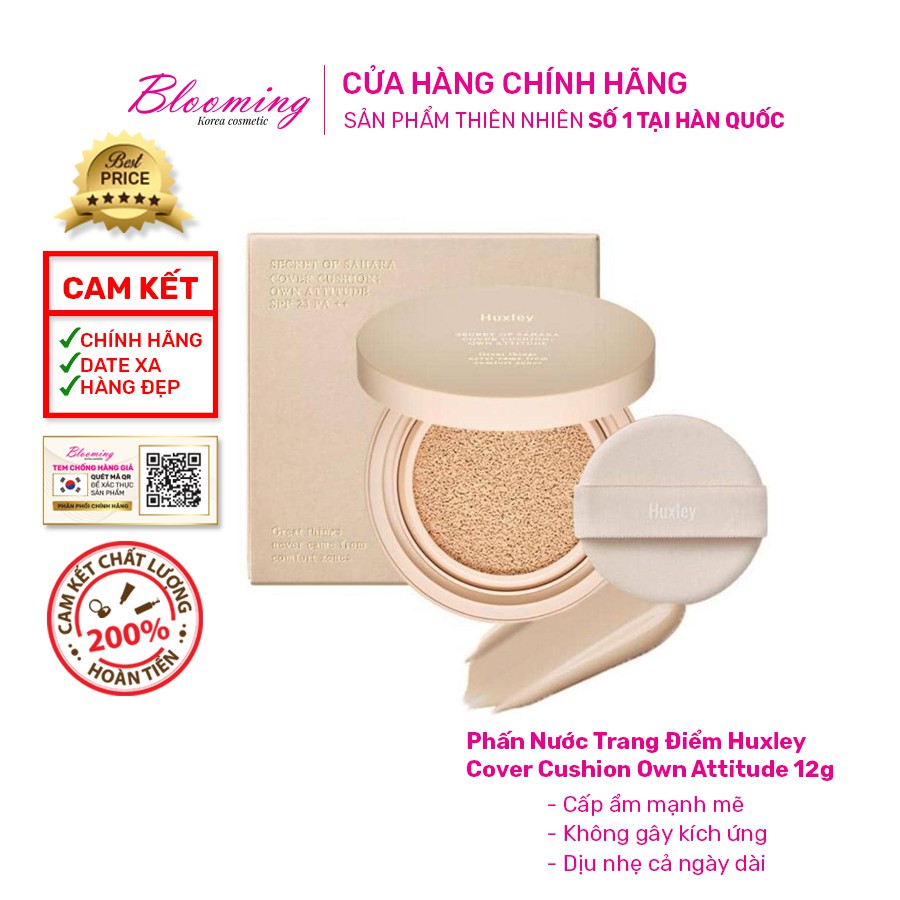 Phấn nước mịn lì mờ khuyết điểm Huxley Cover Cushion Own Attitude 12g SPF24/PA++/Giữ bền màu suốt 6-8 tiếng