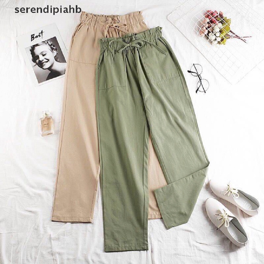 [serendipiahb] Quần ống rộng lưng thun bằng vải lanh cotton cho nữ HOT SELL
 | BigBuy360 - bigbuy360.vn