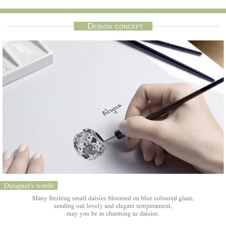 Hạt Phụ Kiện Bamoer SCC878 Bằng Bạc 925 Hình Hoa Tự Làm Trang Sức Vòng Tay