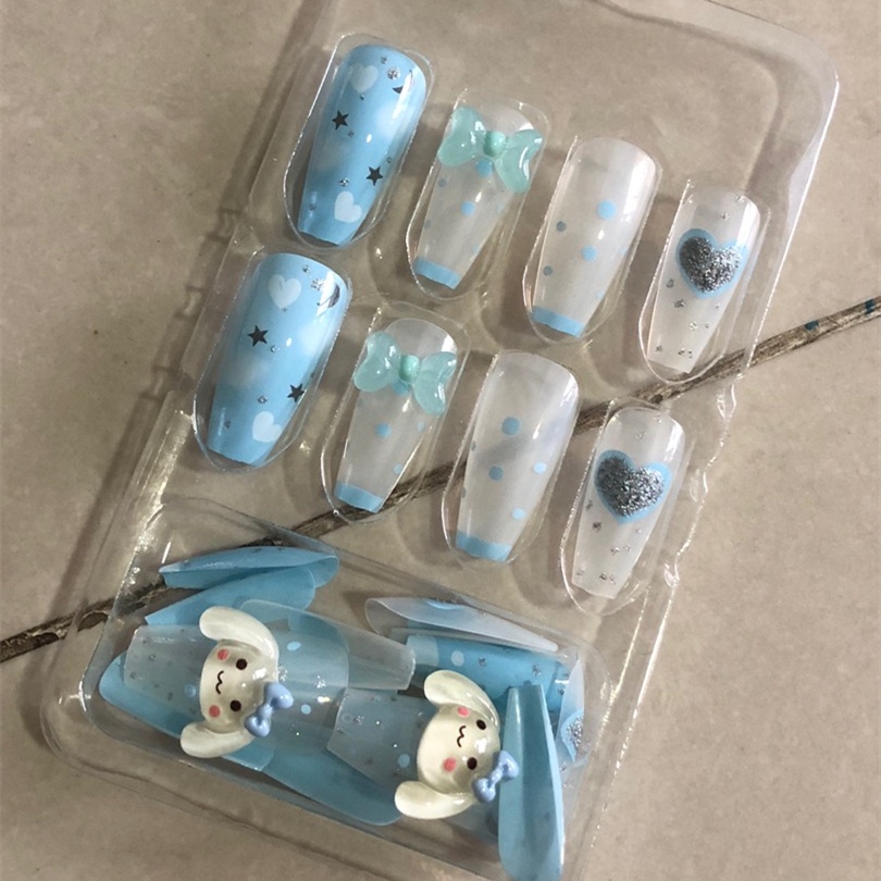 YADORNOS Set 24 móng tay giả YADORNOS dáng dài xanh dương có thể tháo rời