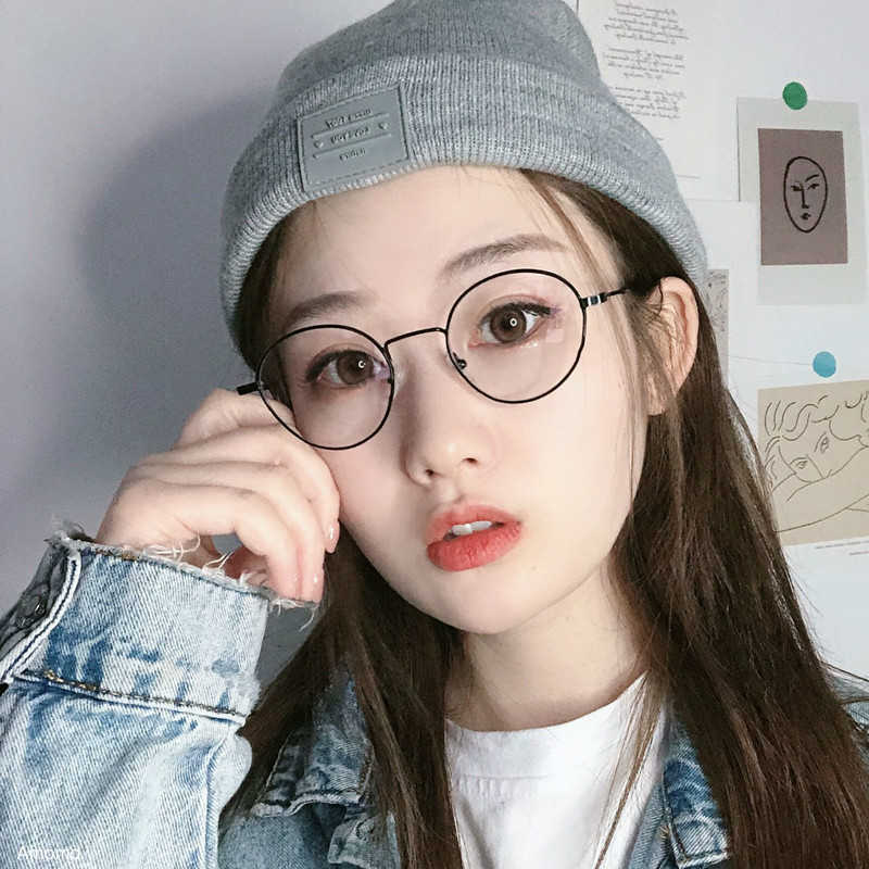 kính cận có độ -0.5~6.0/Kính cận gọng tròn bằng kim loại chống ánh sáng xanh thời trang cho nam và nữ