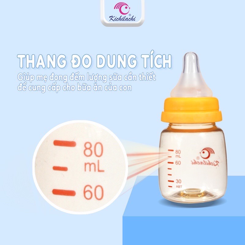 Bình sữa cổ hẹp nhựa PPSU Kichilachi cảm biến nhiệt cao cấp 80ml