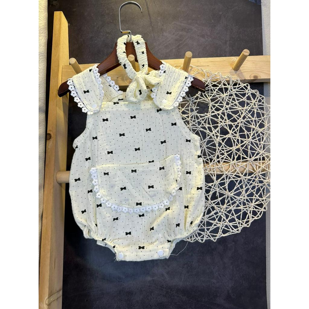 Body Cho Bé Gái HML XÔ MUSLIN HÌNH GẤU Cực Mềm Mát Thấm Hút TẶNG NƠ