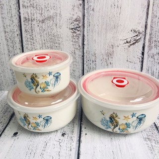 Bộ 3 Thố Sứ Tô Sứ Có Nắp Đậy - Mẫu Ngẫu Nhiên - Bộ 3 Thố Đựng Cơm Mang Đi