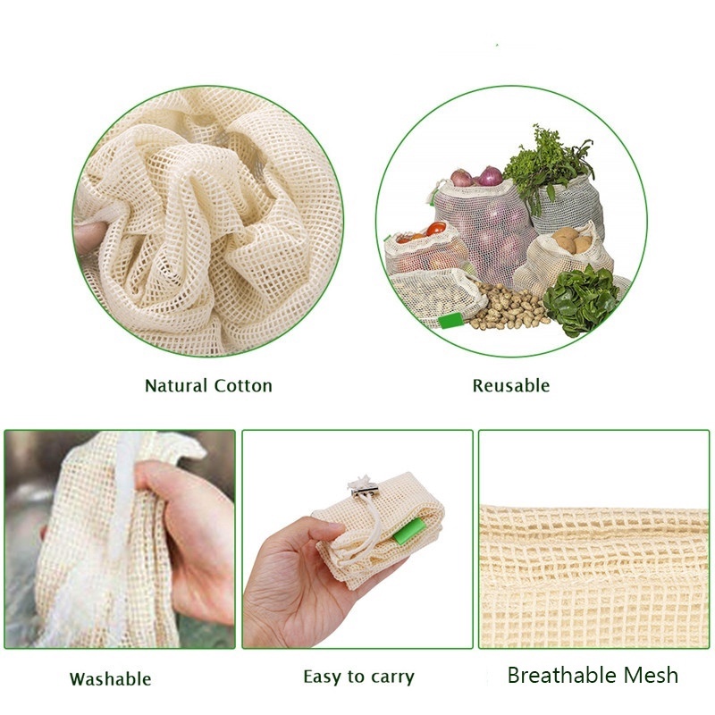 Túi Lưới Đựng Rau Củ 3 Kích Thước Tái Sử Dụng Thiết Kế Thoáng Khí Có Thể Tái Sử Dụng