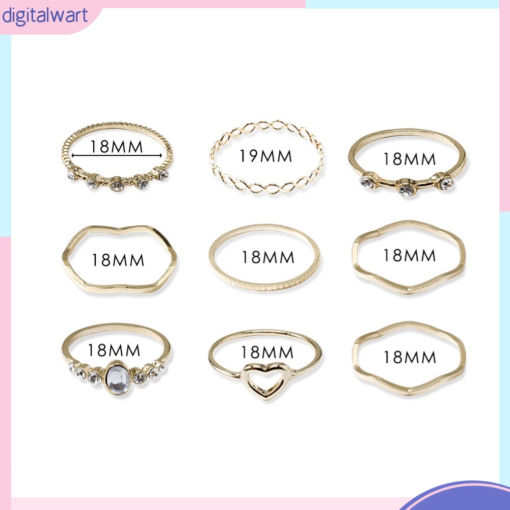 Set 9 Nhẫn Đeo Tay Kim Loại Đính Ngọc Trai Giả Thời Trang Cho Nữ