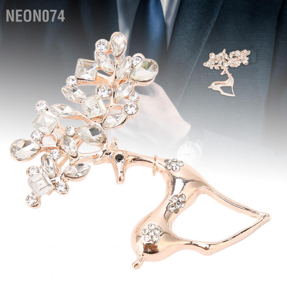 Neon074 Neon074 Deer Brooch Alloy Men Đàn ông Động vật Kỳ nghỉ Trâm cài Pin Rhinestone Corsage cho Ngày kỷ niệm sinh nhật