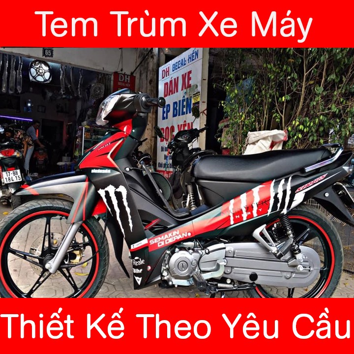 Tem Trùm Xe Sirius Đỏ Đen Nhám