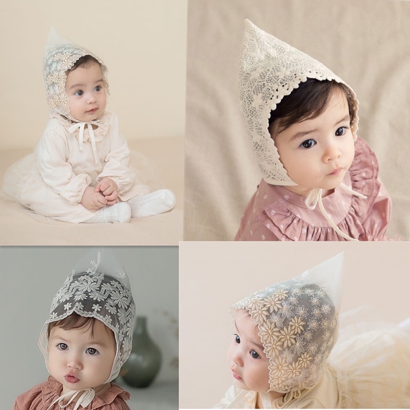 Mũ ren trắng tiểu thư phong cách Hàn Quốc cho bé gái 0-2 tuổi