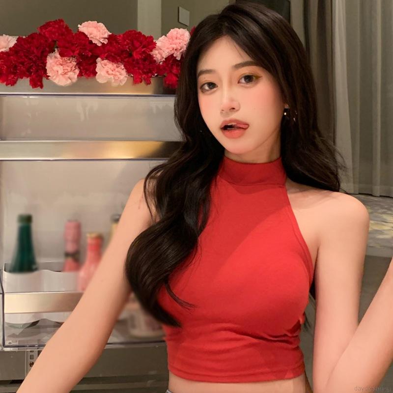 Áo tank top sát nách cổ thắt dây phía sau hở lưng màu trơn quyến rũ cho nữ