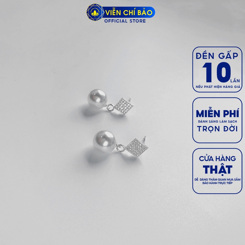 Bông tai ngọc trai đá vuông chất liệu bạc 925 thời trang phụ kiện trang sức nữ Viễn Chí Bảo B400383