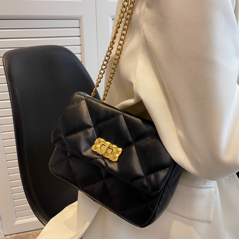 Túi đeo vai IELGY dây xích kim loại họa tiết hình thoi thời trang dành cho nữ