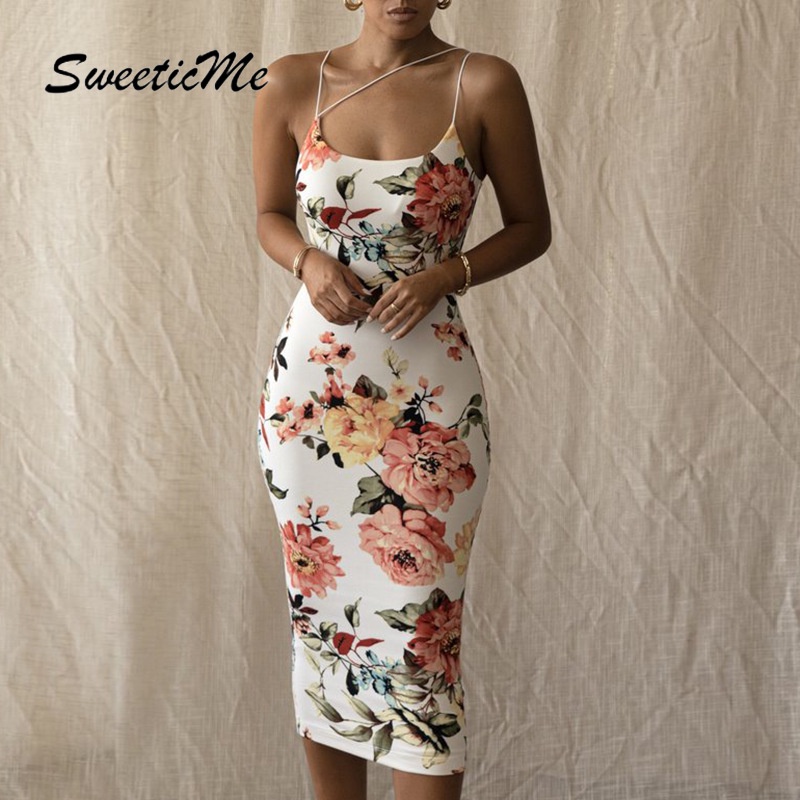 Đầm hai dây dáng ôm in họa tiết mới dành cho nữ