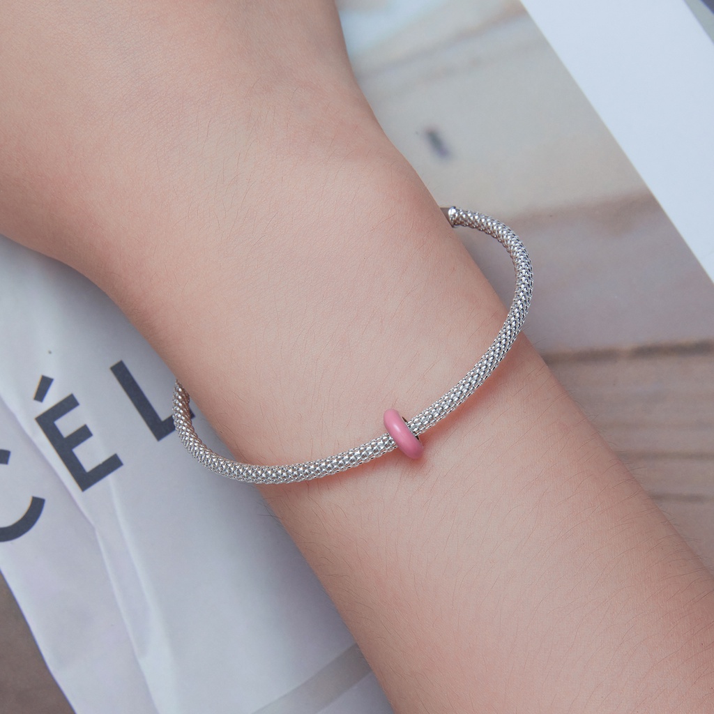 BAMOER Hạt Xâu Chuỗi Silicone Bạc 925 Màu Hồng / Xanh Lá / Tím Thời Trang Làm Trang Sức DIY