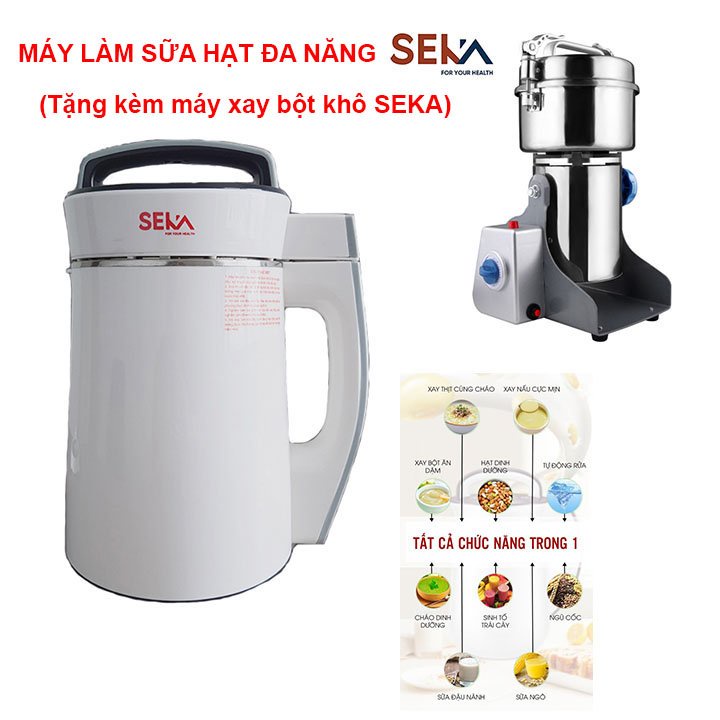 ( TẶNG KÈM ) Máy làm sữa hạt SEKA Công nghệ mới - Tặng máy xay bột khô đa năng SEKA