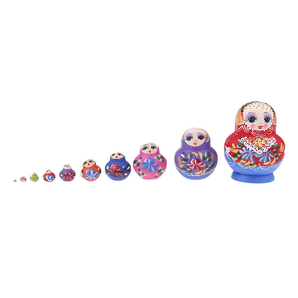 Set 10 búp bê Matryoshka nga thủ công nhiều màu sắc