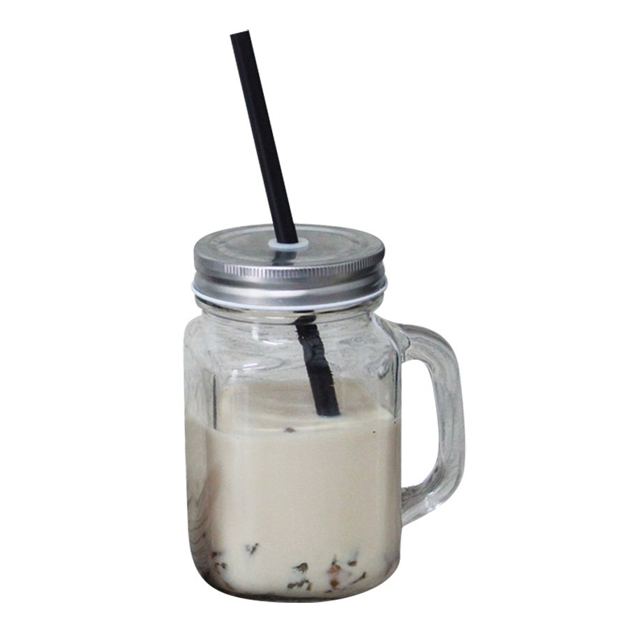 ❣️ Ly Thủy Tinh Có Quai Uống Trà Sữa 450ml nắp có lỗ ❣️