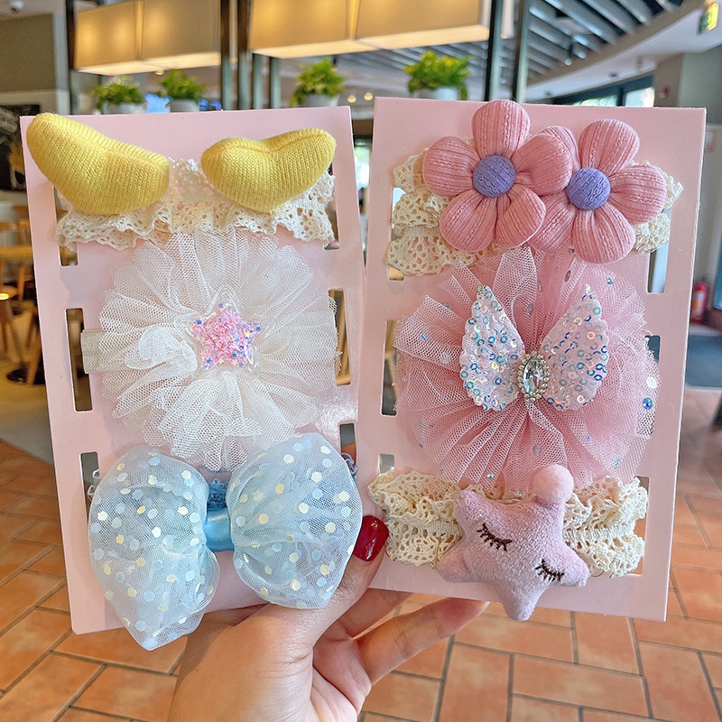 3Pcs/Set Baby Girls Elastic Headband Cartoon Flower Crown Bows Kids Hair Bands Sweet Princess Lace Children Hair Accessories