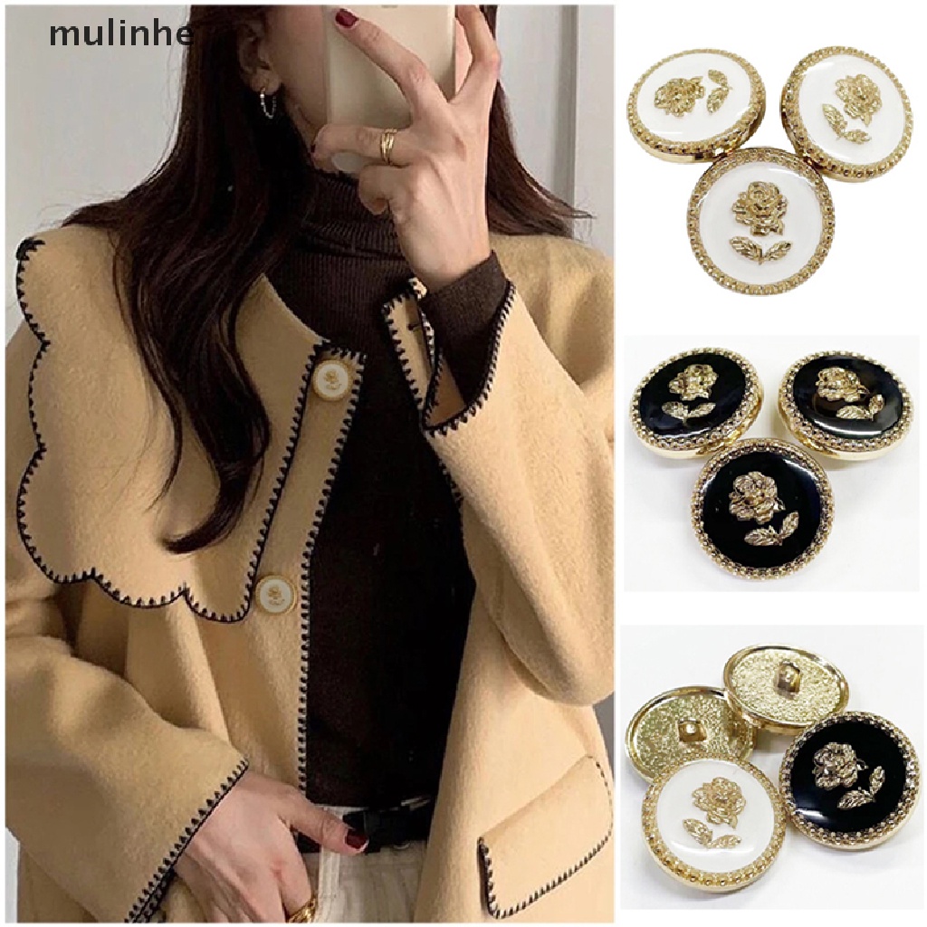 Set 6 Nút Áo Hình Hoa Hồng Bằng Kim Loại Dành Cho Nữ