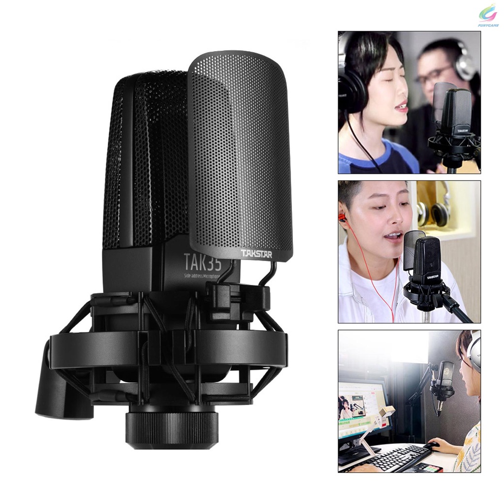 Micro thu âm chuyên nghiệp TAKSTAR TAK35 có tấm chắn gió và giá đỡ chống sốc bằng kim loại tiện lợi