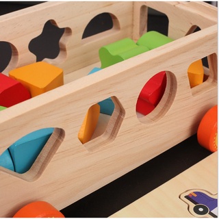 Đồ chơi ô tô bằng gỗ đa chức năng hộp thông minh hình dạng, với ô tô kéo khối xây dựng giáo dục trẻ em, phát triển sớm.