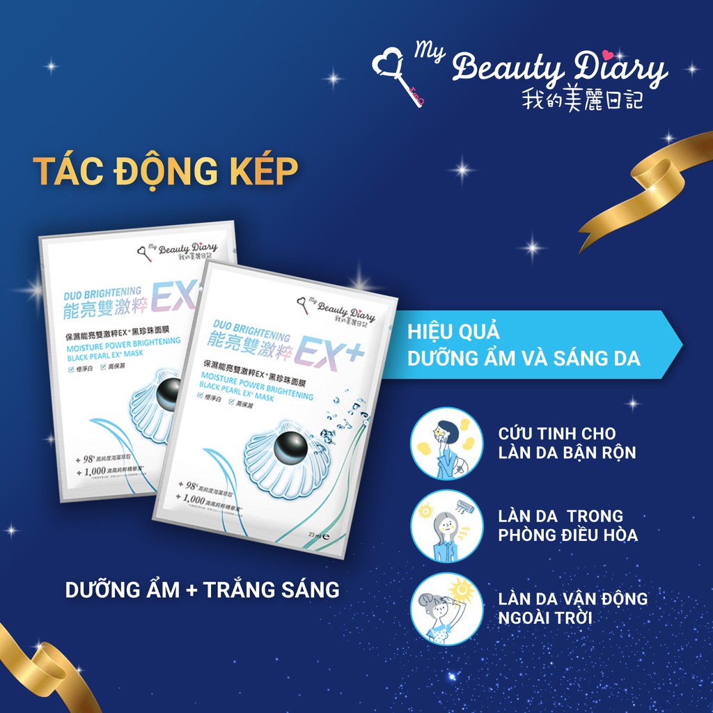 Hộp 6 miếng mặt nạ dưỡng ẩm trắng da My Beauty Diary Moisture Power Brightening Black Pearl EX+ Mask 23ml/miếng.