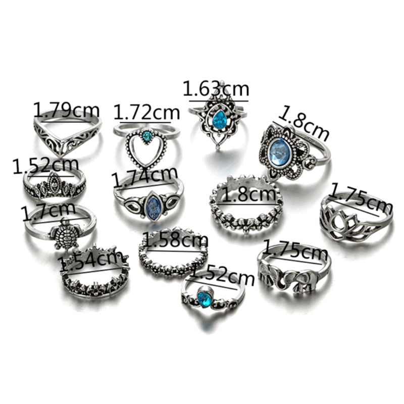 Bộ 13 nhẫn hình vương miện đính đá phong cách Boho cho nữ