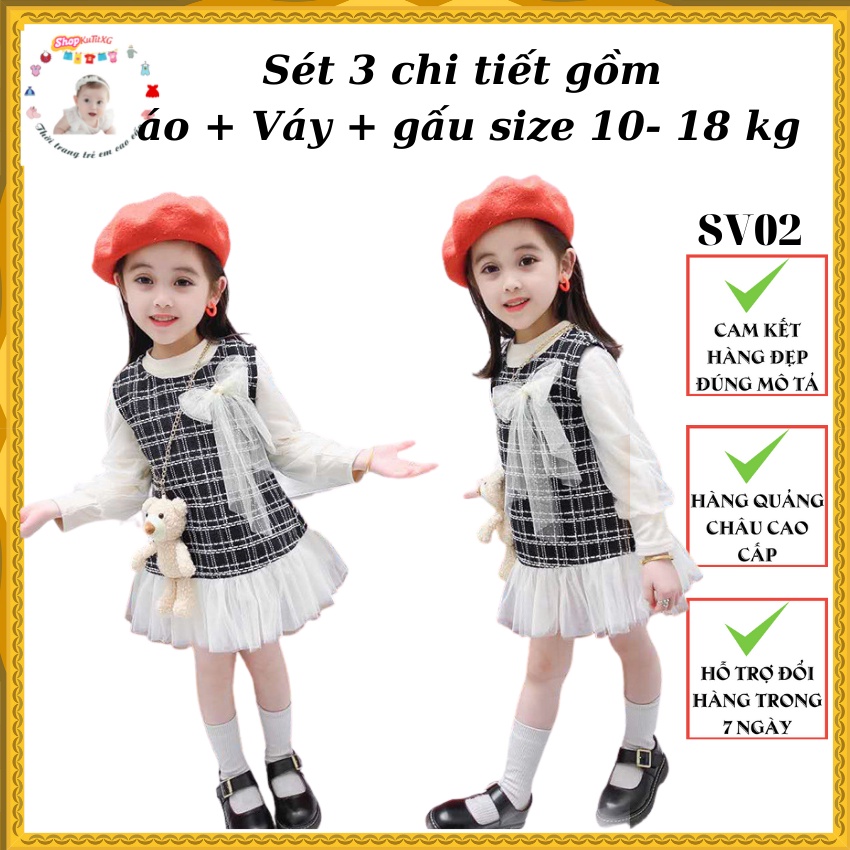 Váy đầm thu đông bé gái-Sét váy dạ 3 chi tiết bé gái size 10-18kg [SV02]