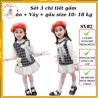 Váy đầm thu đông bé gái-Sét váy dạ 3 chi tiết bé gái size 10-18kg [SV02]